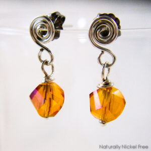 Amber Glass Bead Earrings with Argentium Silver Posts