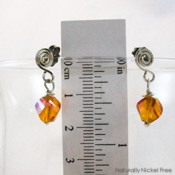 Amber Glass Bead Earrings with Argentium Silver Posts