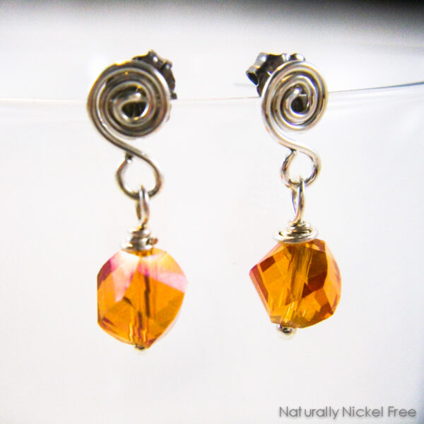 Amber Glass Bead Earrings with Argentium Silver Posts