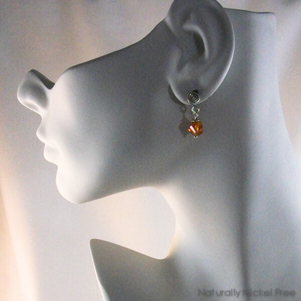 Amber Glass Bead Earrings with Argentium Silver Posts