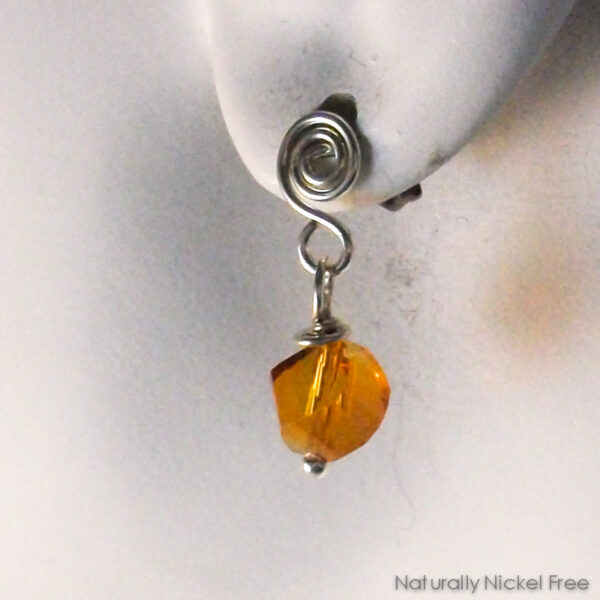 Amber Glass Bead Earrings with Argentium Silver Posts