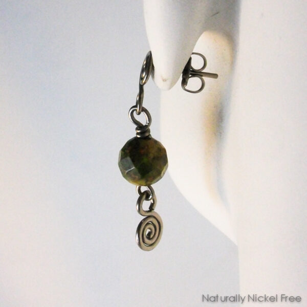 Unakite Bead Post Dangle Earrings