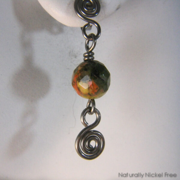 Unakite Bead Post Dangle Earrings