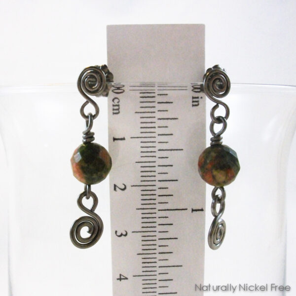 Unakite Bead Post Dangle Earrings