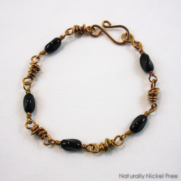 Dark Gold Niobium Chain Bracelet with Simple Black Beads