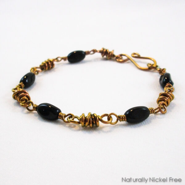 Dark Gold Niobium Chain Bracelet with Simple Black Beads