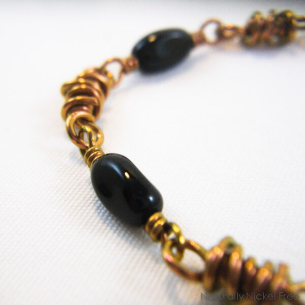 Dark Gold Niobium Chain Bracelet with Simple Black Beads