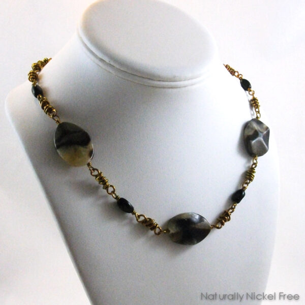 Septarian Stone Necklace with Handmade Niobium Chain, 18 inch