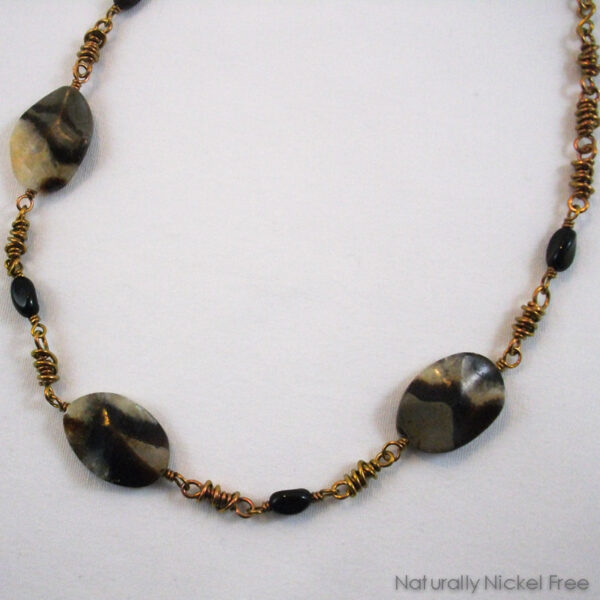 Septarian Stone Necklace with Handmade Niobium Chain, 18 inch