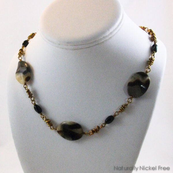 Septarian Stone Necklace with Handmade Niobium Chain, 18 inch