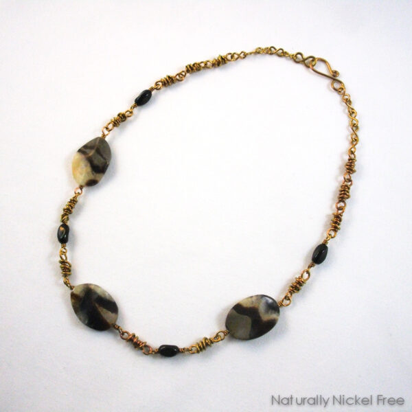 Septarian Stone Necklace with Handmade Niobium Chain, 18 inch