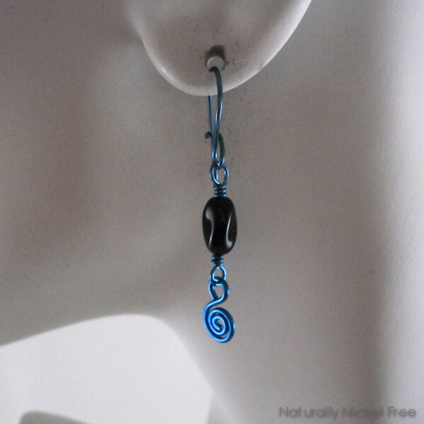 Blue Niobium Earrings with Simple Black Beads