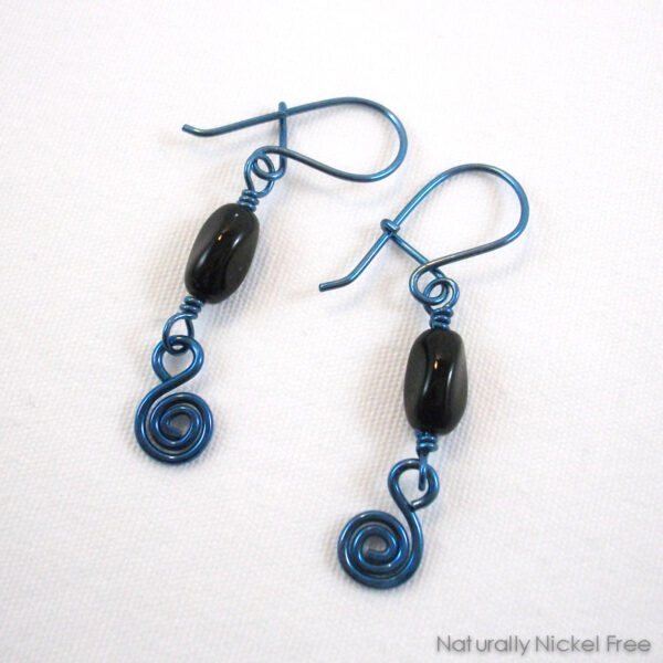 Blue Niobium Earrings with Simple Black Beads