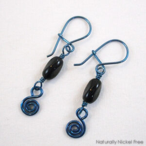 Blue Niobium Earrings with Simple Black Beads