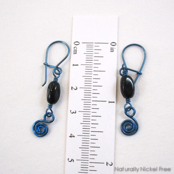 Blue Niobium Earrings with Simple Black Beads