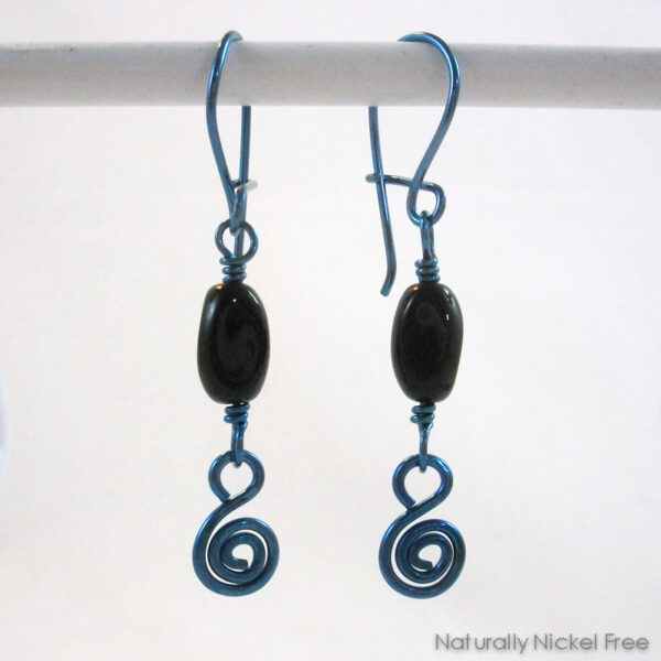 Blue Niobium Earrings with Simple Black Beads