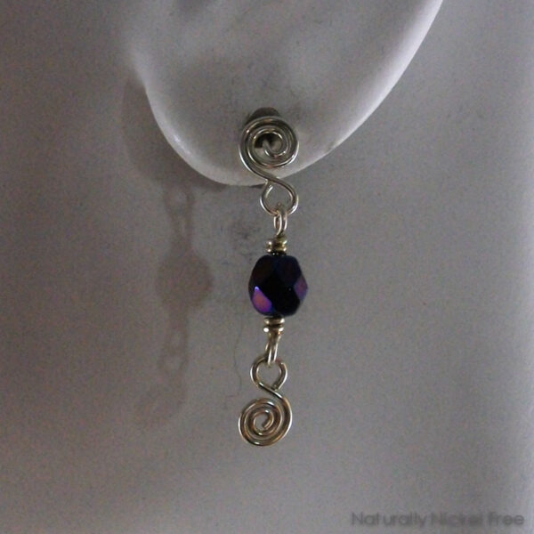 Argentium Silver Post Earrings with Irridescent Indigo Bead