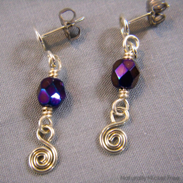 Argentium Silver Post Earrings with Irridescent Indigo Bead