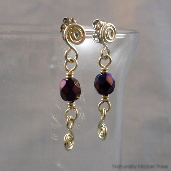 Argentium Silver Post Earrings with Irridescent Indigo Bead