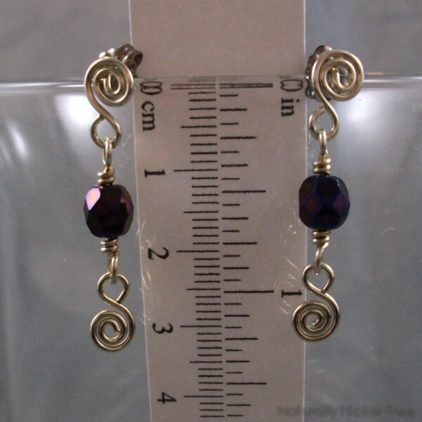 Argentium Silver Post Earrings with Irridescent Indigo Bead