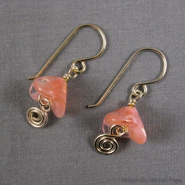 Pink Bell Flower Argentium Silver Earrings