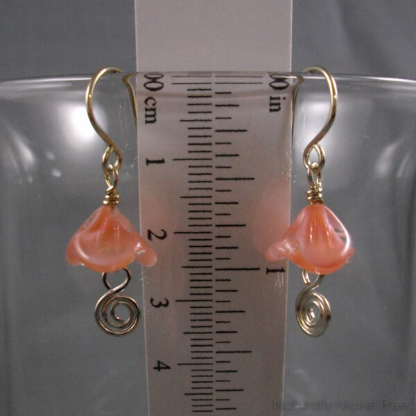 Pink Bell Flower Argentium Silver Earrings