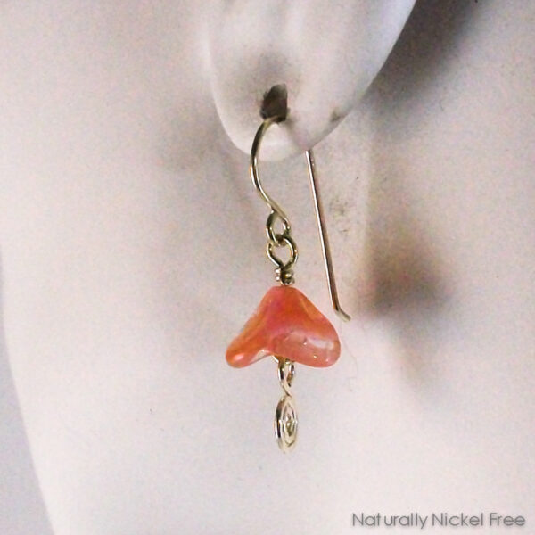 Pink Bell Flower Argentium Silver Earrings