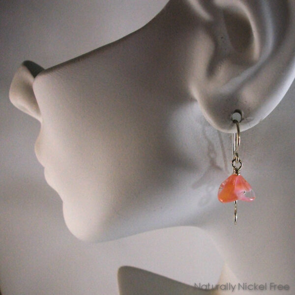 Pink Bell Flower Argentium Silver Earrings