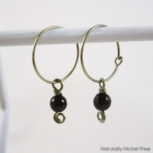 Garnet Hoop Dangle Earrings