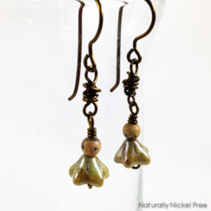 Vintage-Look Olive Green Bell Flower Earrings