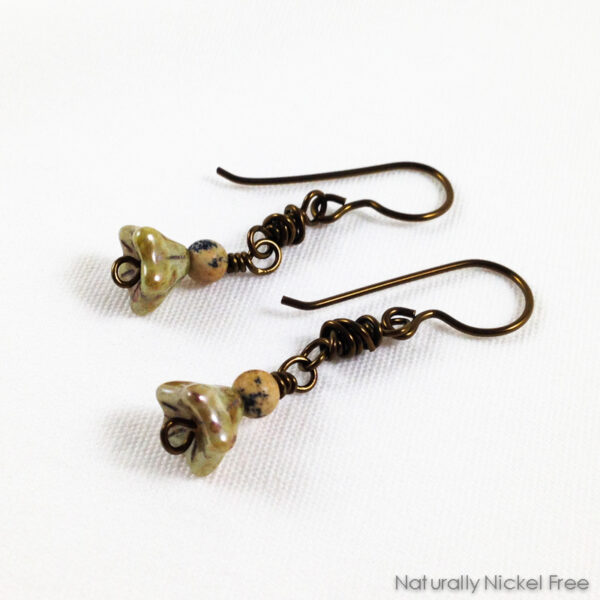 Vintage-Look Olive Green Bell Flower Earrings