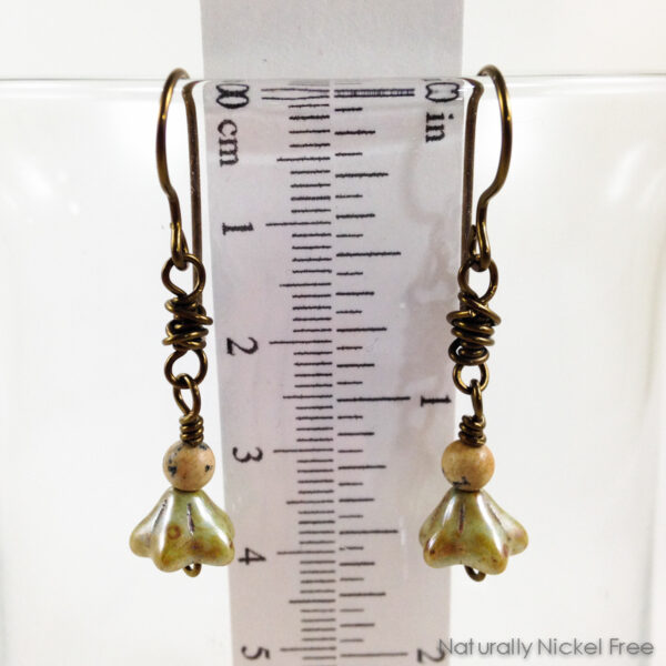 Vintage-Look Olive Green Bell Flower Earrings