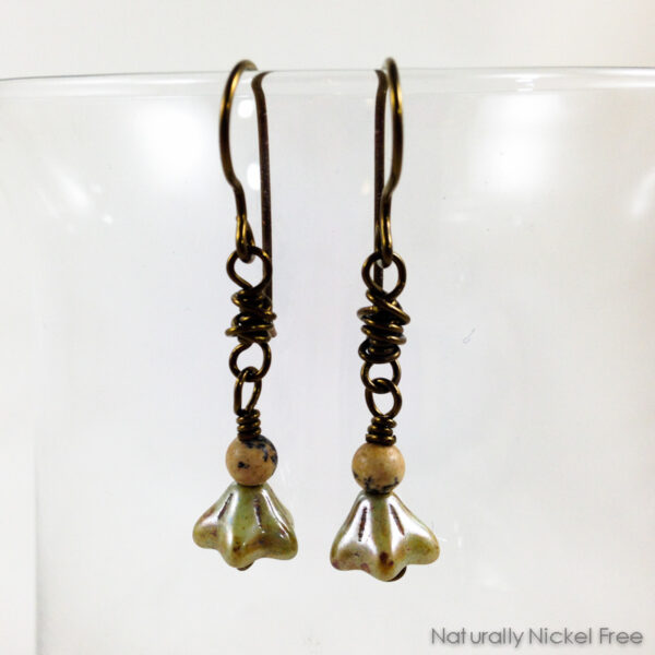 Vintage-Look Olive Green Bell Flower Earrings