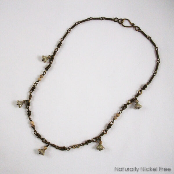 Vintage-Look Olive Green Bell Flower Necklace, matching earrings available