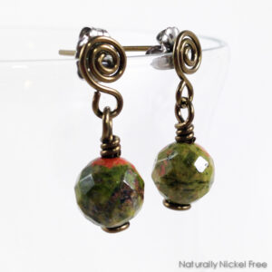 Unakite Bead Post Dangle Earrings