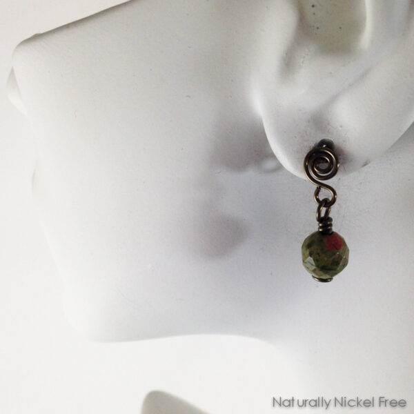 Unakite Bead Post Dangle Earrings