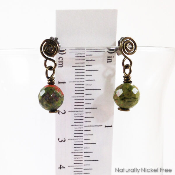 Unakite Bead Post Dangle Earrings