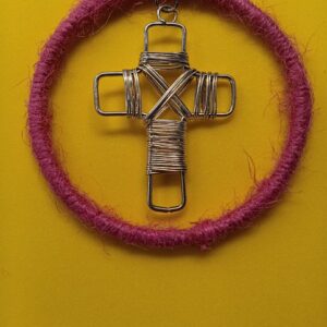 Silver tone wire wrapped cross