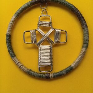 Silver tone wire wrap cross