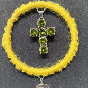 Larger Green rhinestone cross with mustard seed