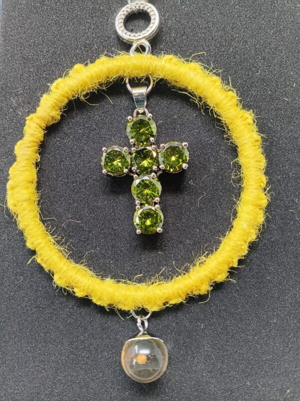 Larger Green rhinestone cross with mustard seed