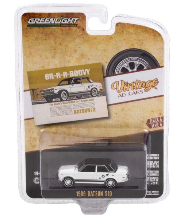 Greenlight 1:64 die cast 1969 Datsun 510 Vintage Ad Cars GR-R-R-OOVY