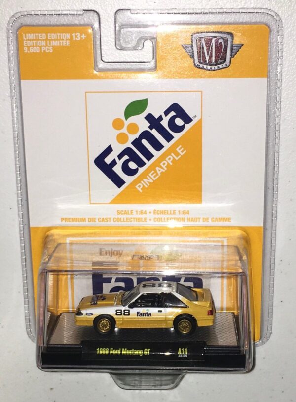 M2 Machines Fanta 1:64 die cast ’88 Ford Mustang GT