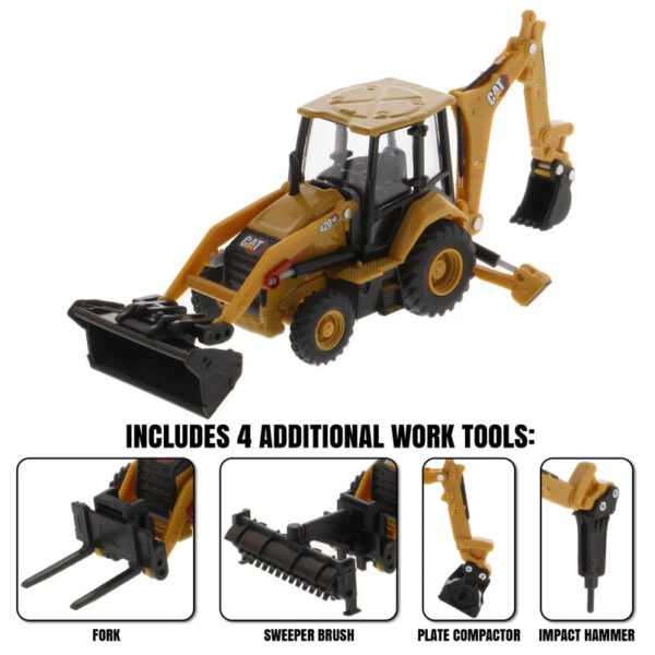 Diecast Masters 1:64 die cast CAT 420 XE Backhoe Loader with Attachments