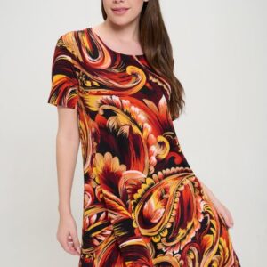 Vibrant Paisley Print Dress – Rust