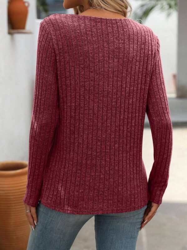 V-Neck Button Top Long Sleeve Sweater – Burgundy