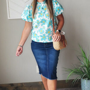 Blue Floral Puff Sleeve Top