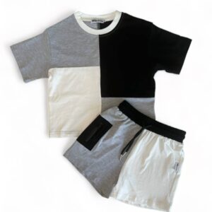 Color Block Short Set, Black