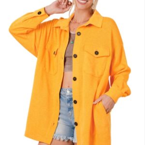 Oversized yellow soft jacquard shacket with pockets