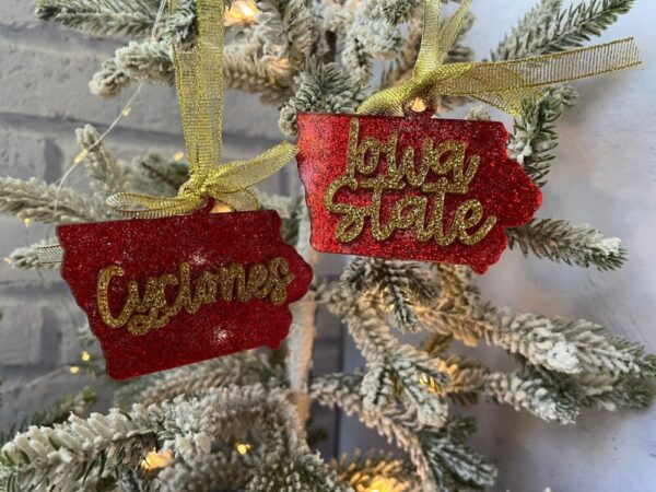 Glitter Acrylic Iowa State University Christmas Ornaments